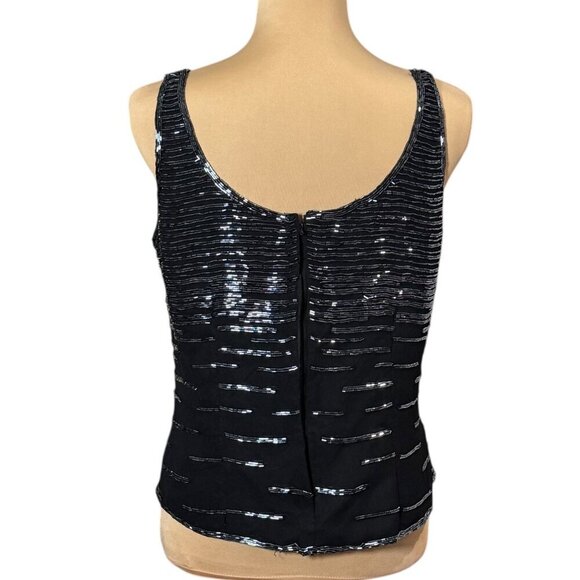 VTG 90s Ikara Beaded Top Sz.10 Black Sleeveless V-Neck Formal Event Gothic Glam - Picture 4 of 10